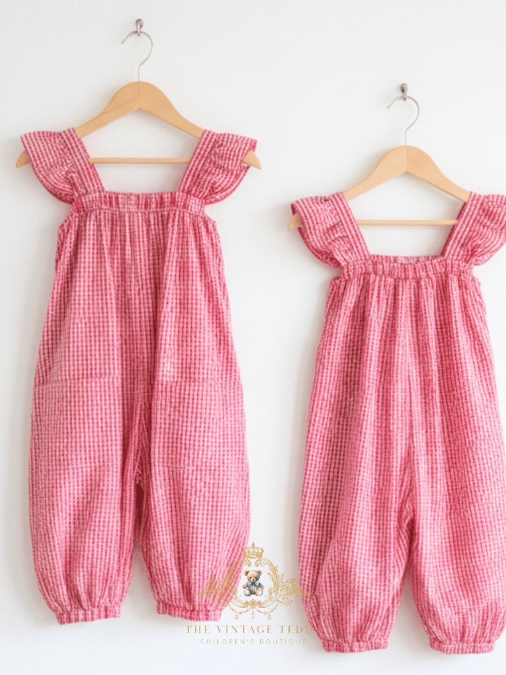 NWT Adorable Girls One-Piece Jumpsuit Kids Ruffles Bohemian Gingham Red White 5T - Picture 3 of 3